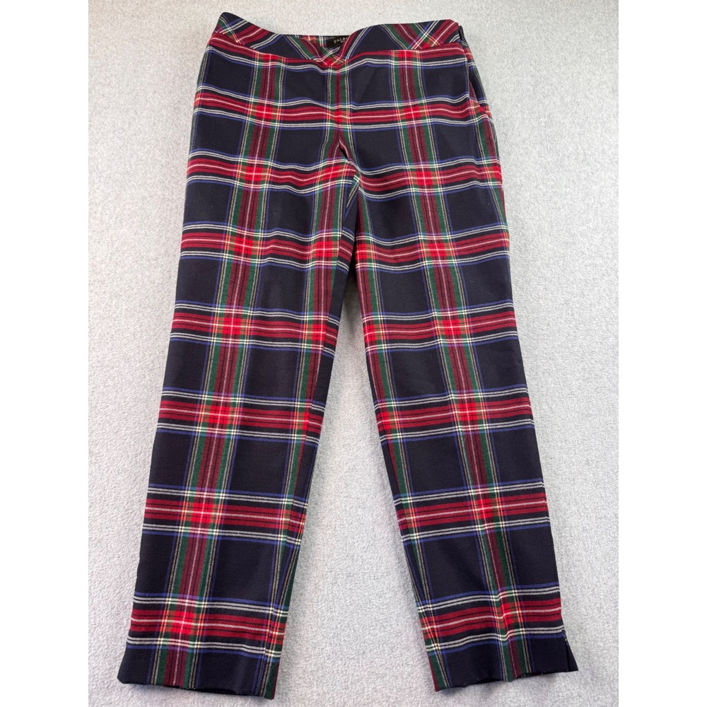 Talbots Petites Wool Blend Plaid Trousers Navy Red Green Side Zip Size 8P